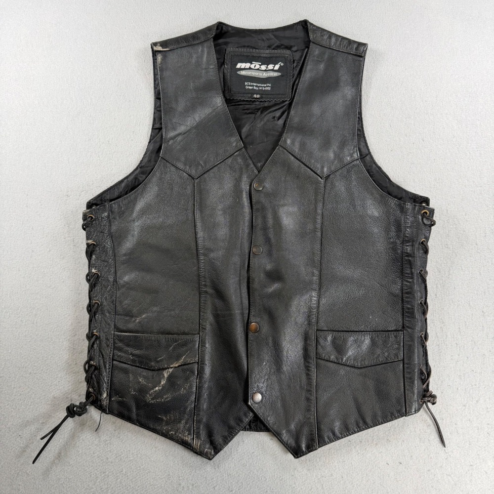 Mossi Motorsports Leather Biker Vest Mens 40 Black Live To Ride Eagle Embossed